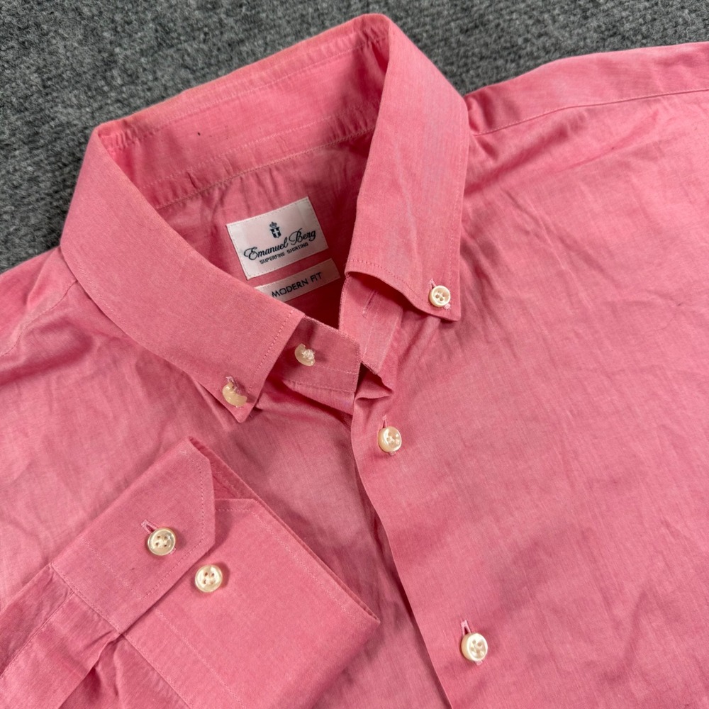 Emanuel Berg Button Down Shirt 37 Pink Modern Fit Superfine Cotton Flaw Men's